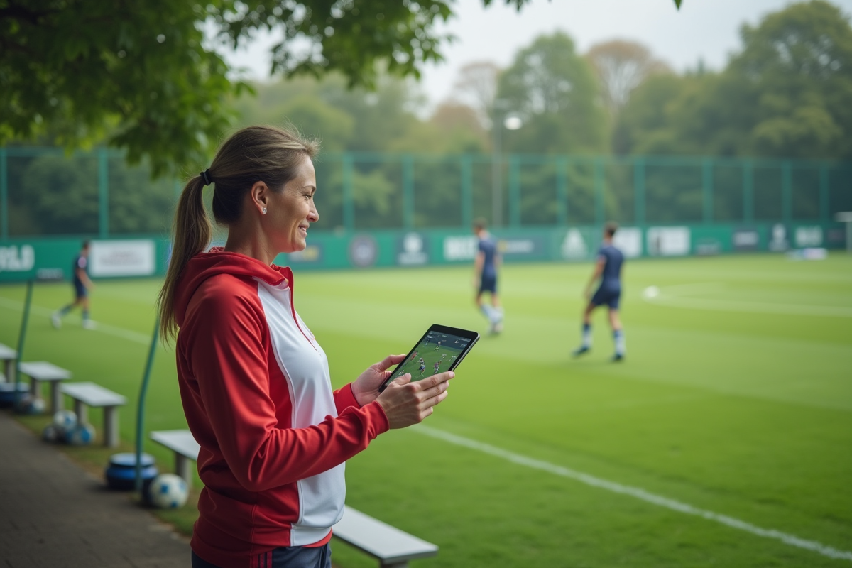 Entraîneuse analysant le jeu avec réalité augmentée