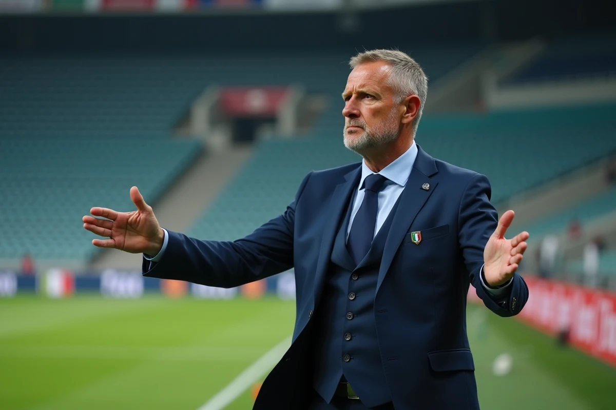 Entraineur italien en costume sur le bord du terrain