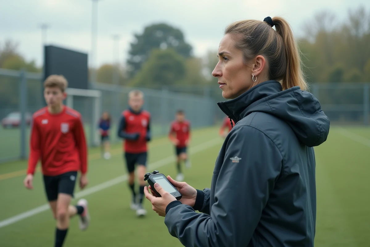 Entraineur féminin observant les jeunes en sprint