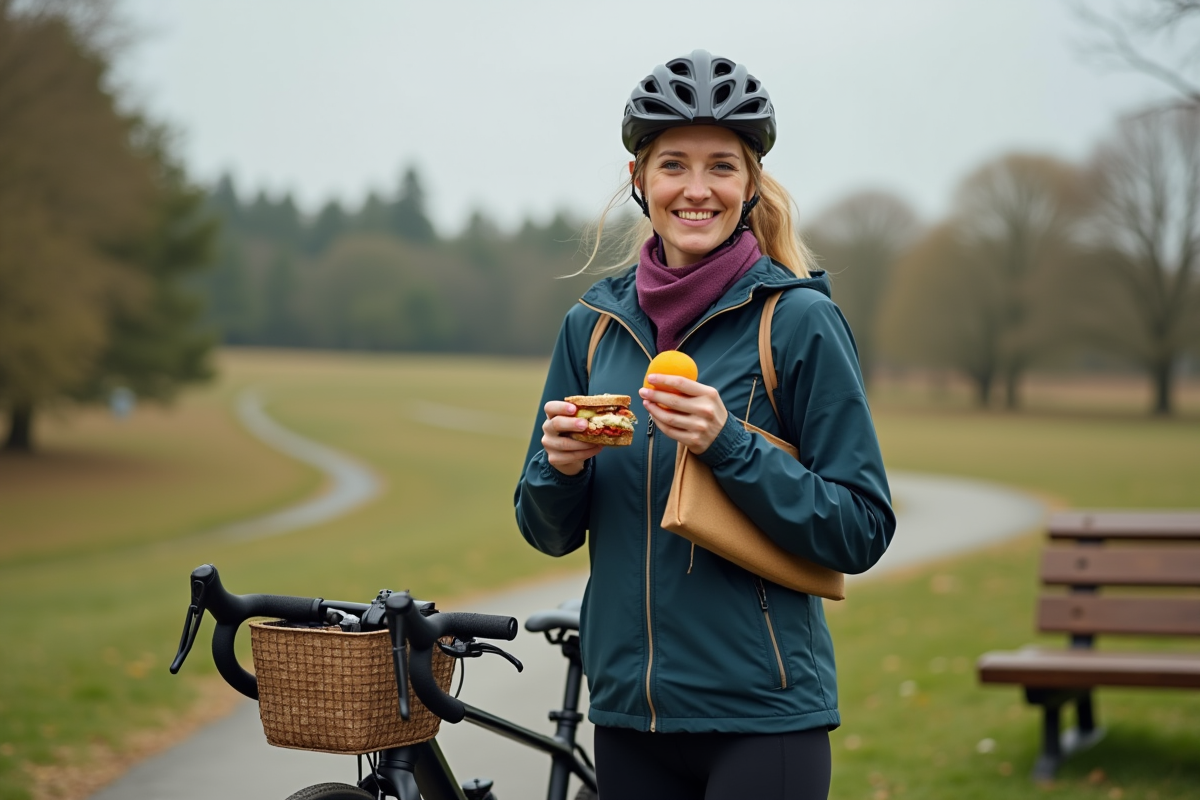 Femme cycliste profitant d