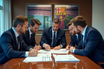 Directeurs de football en r&eacute;union dans un bureau moderne