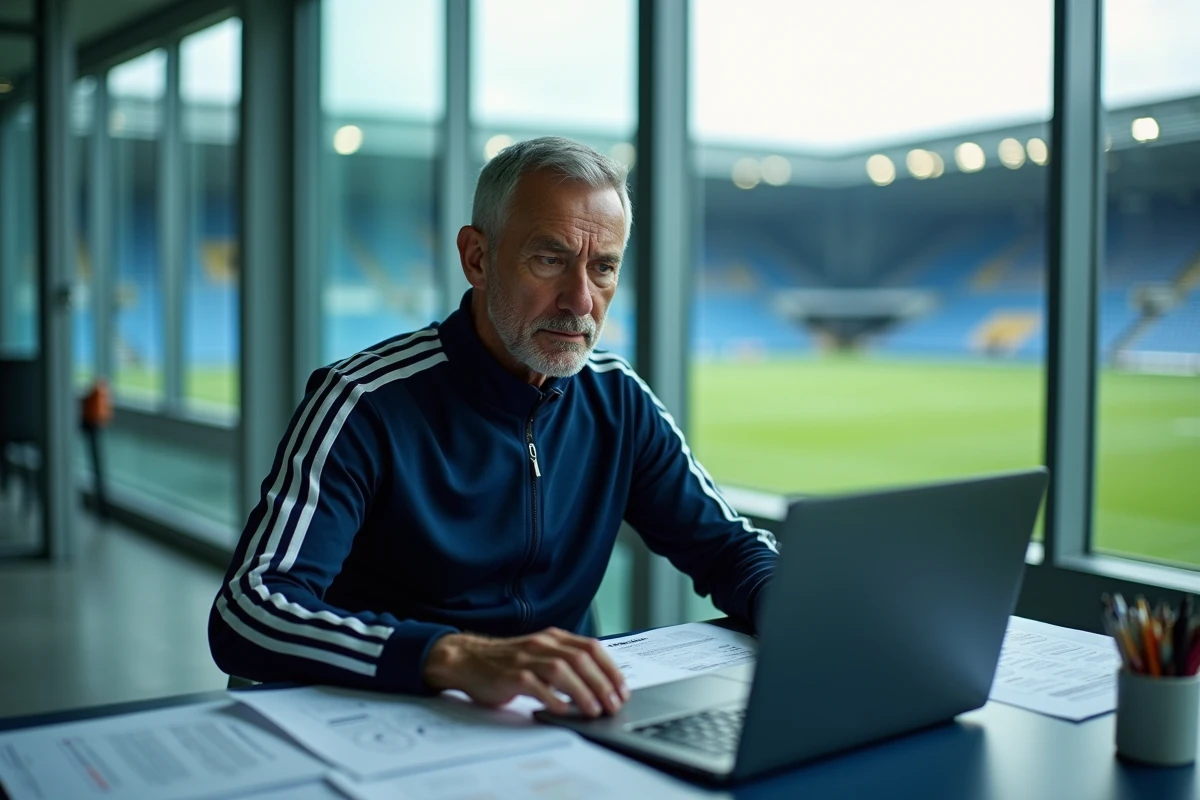 Entraineur argentin analyse des vid&eacute;os dans son bureau