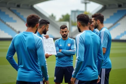 Groupe de joueurs argentins en discussion tactique