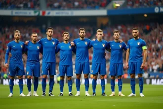 Groupe de joueurs italiens en équipe nationale sur le terrain