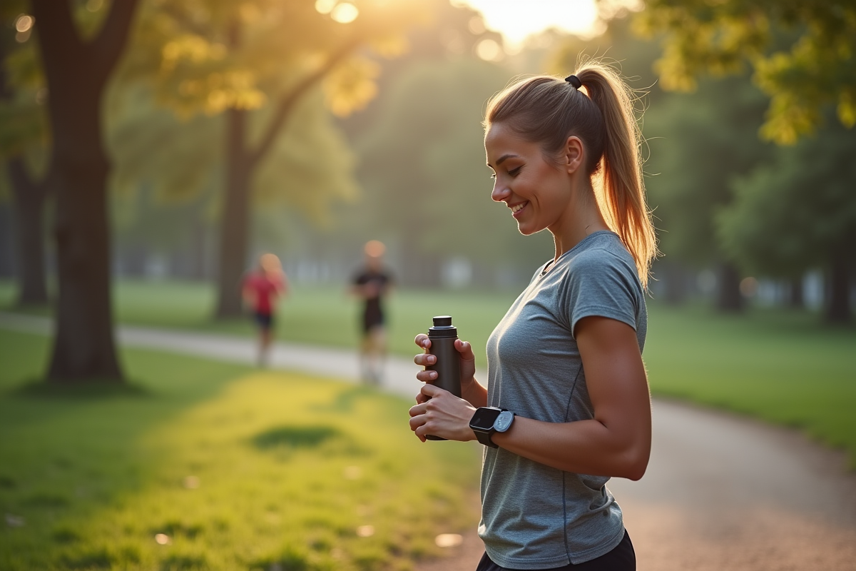 Femme sportive vérifiant sa montre connectée en plein air