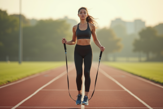 Femme sportive sautant à la corde en extérieur