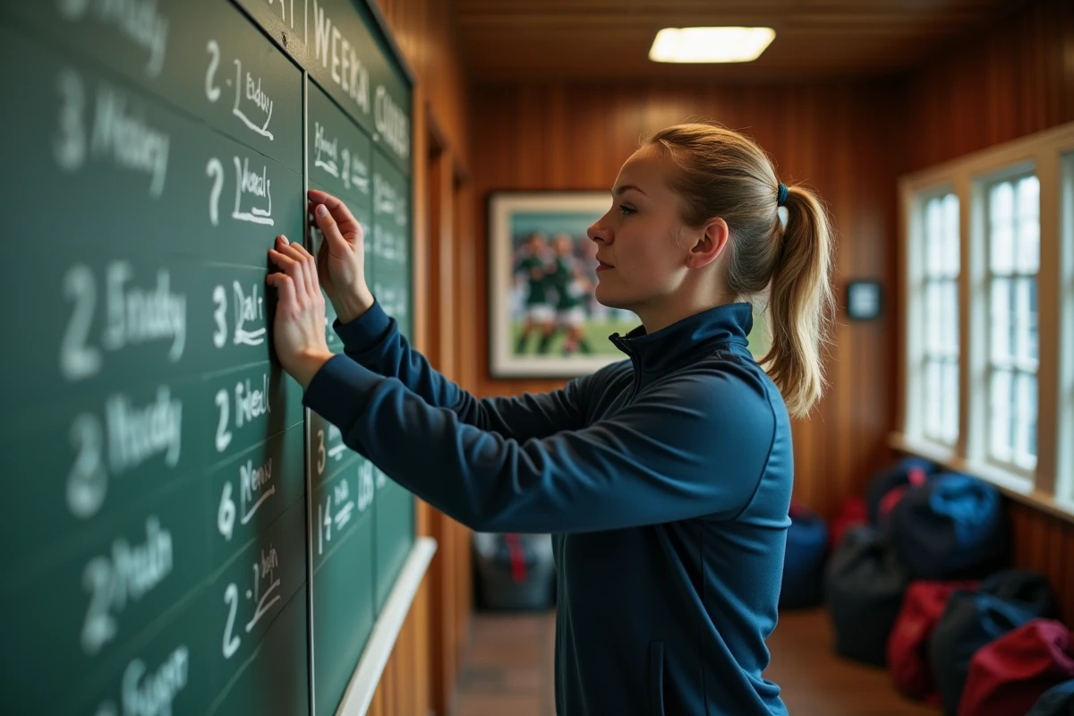 Femme gestionnaire de rugby mettant à jour le tableau des scores