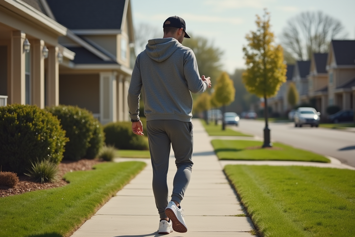 Homme vérifiant son montre de fitness en marchant