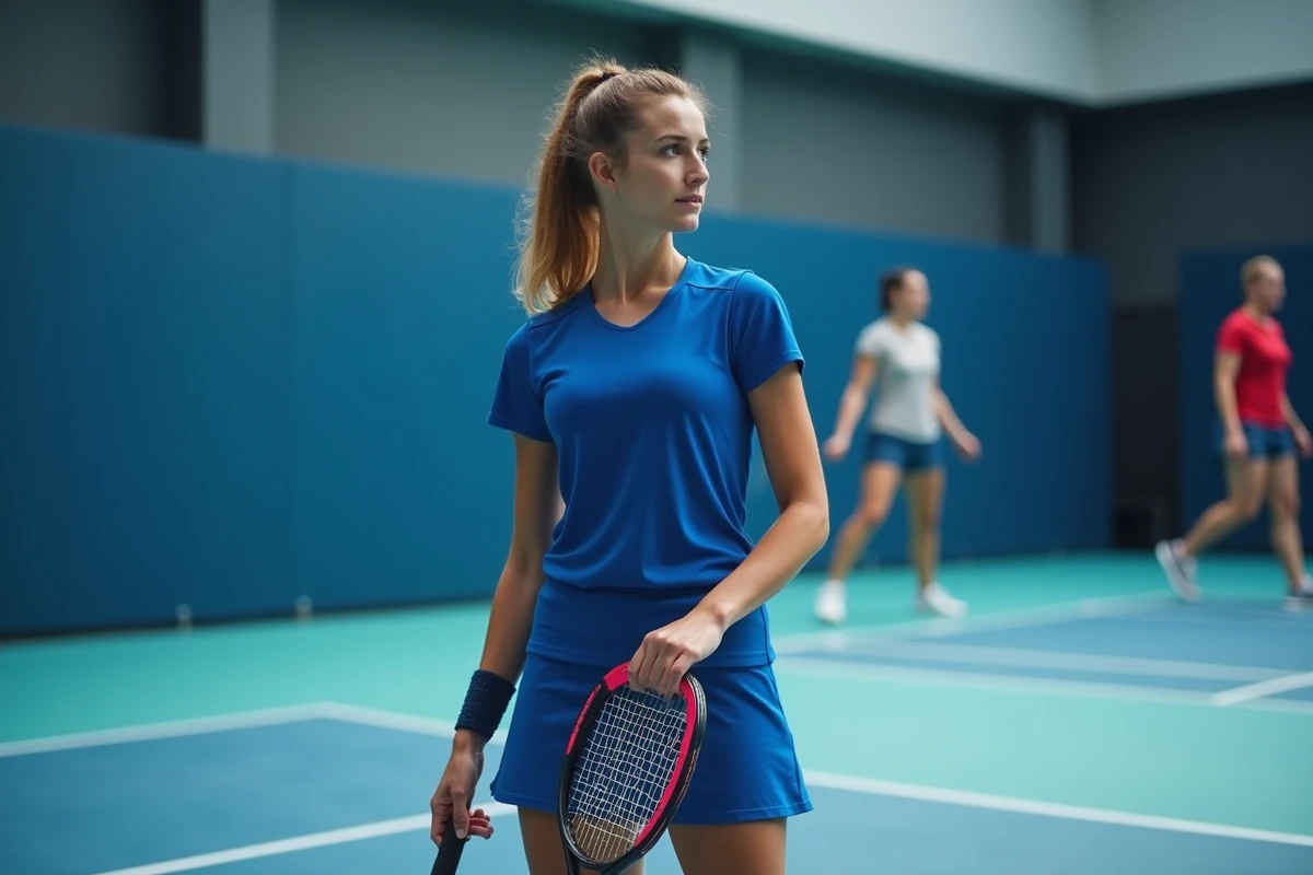 Jeune joueuse padel en pause dans un club int&eacute;rieur
