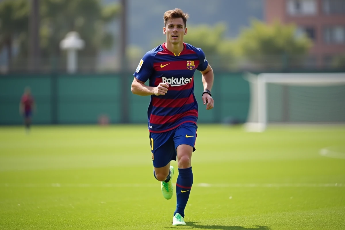 Jeune joueur de football en entra&icirc;nement sur le terrain