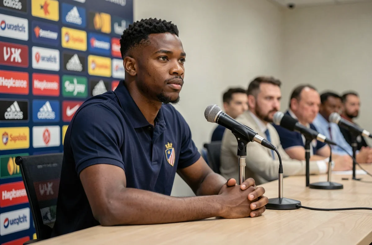 Footballeur du PSG en conférence de presse exprimant sa détermination à s'imposer comme titulaire cette saison