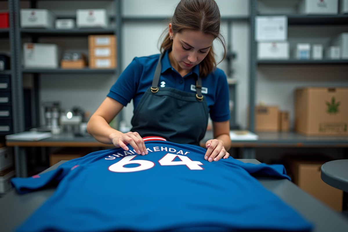 Femme appliquant le nom personnalisé sur un maillot de sport