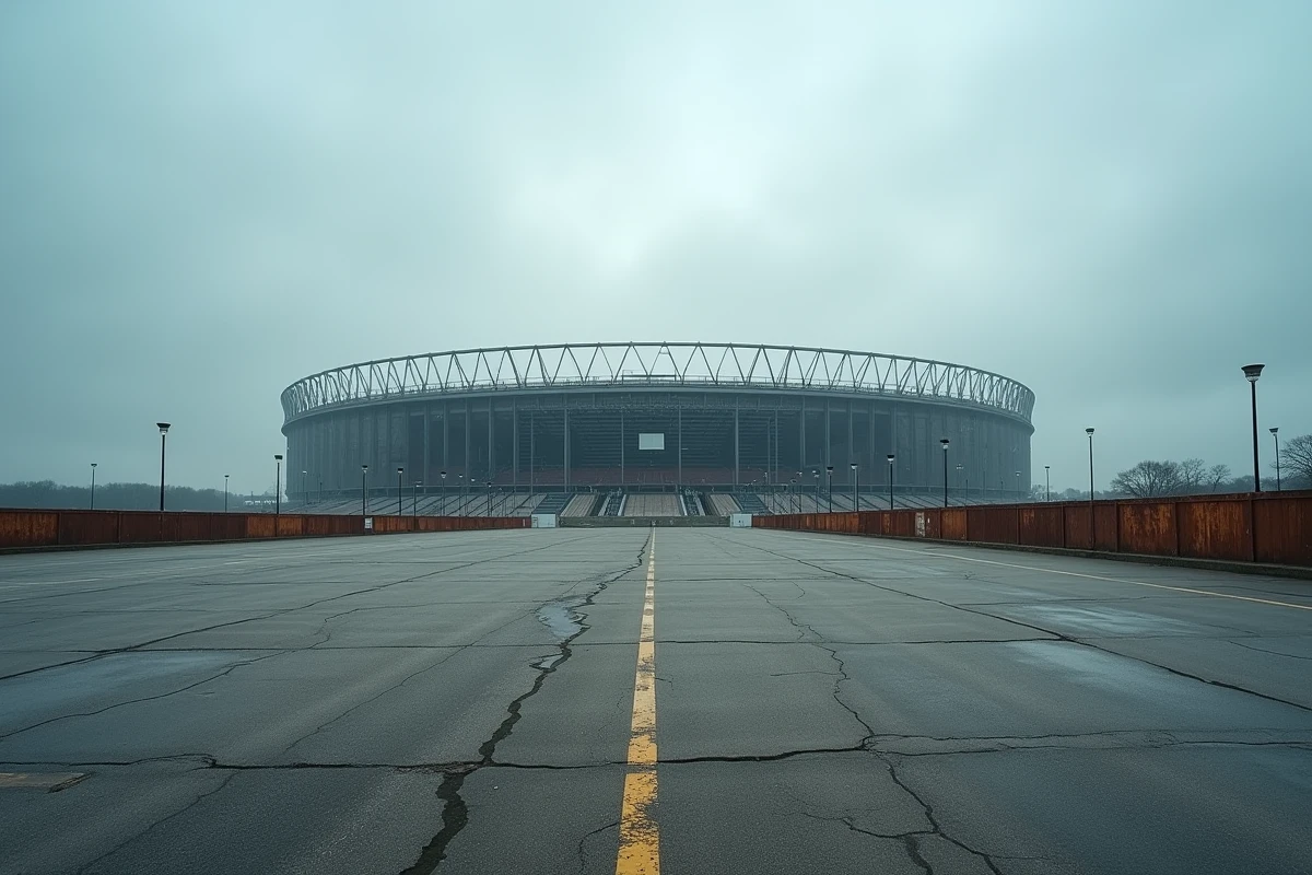 Vue extérieure du Stade de France sous un ciel nuageux, symbole de la Coupe du monde 1998 et de ses polémiques encore non élucidées