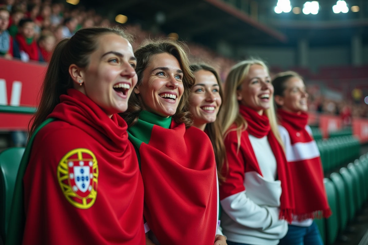 Jeunes supporters avec drapeaux Portugal et Danemark