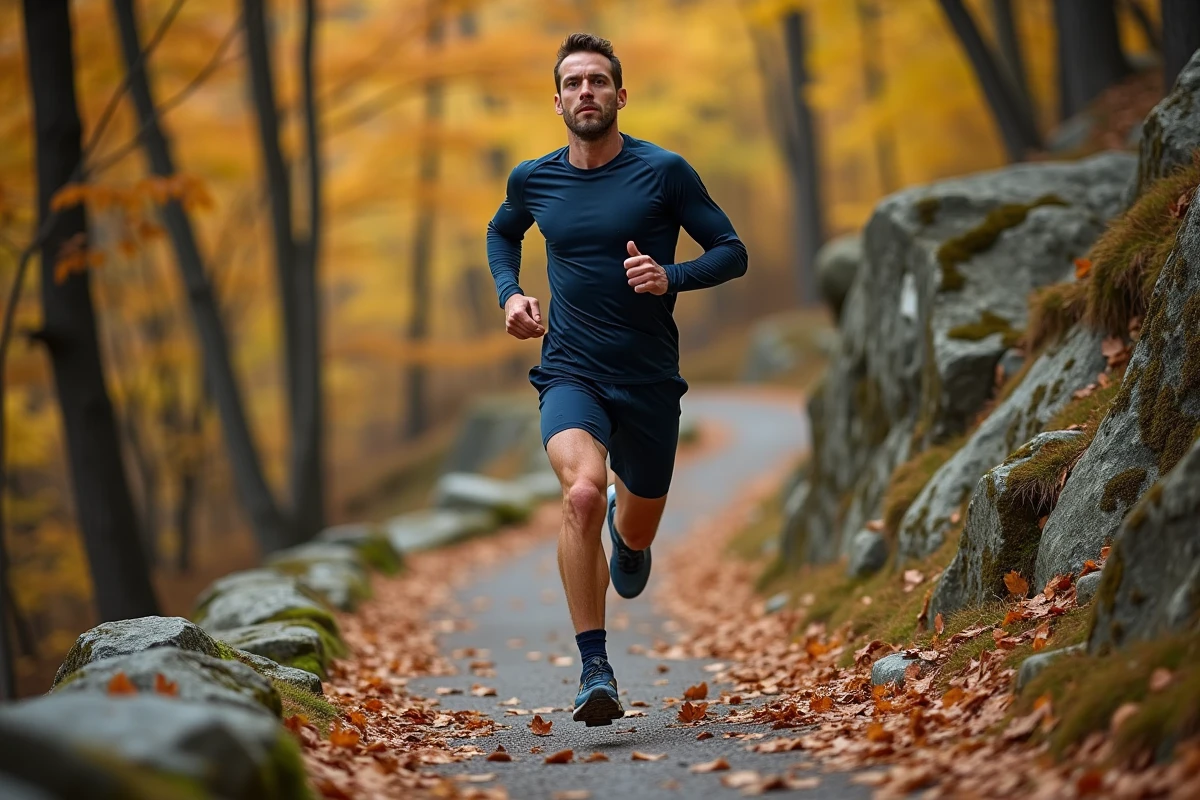 Coureur en trail running sur un sentier de montagne en automne lors d'un voyage sportif organisé avec Sportrip