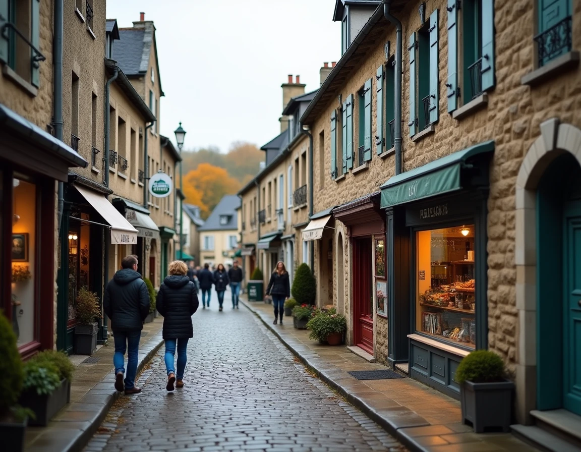 Rue d'une ville française traditionnelle évoquant les origines régionales de la famille Abline