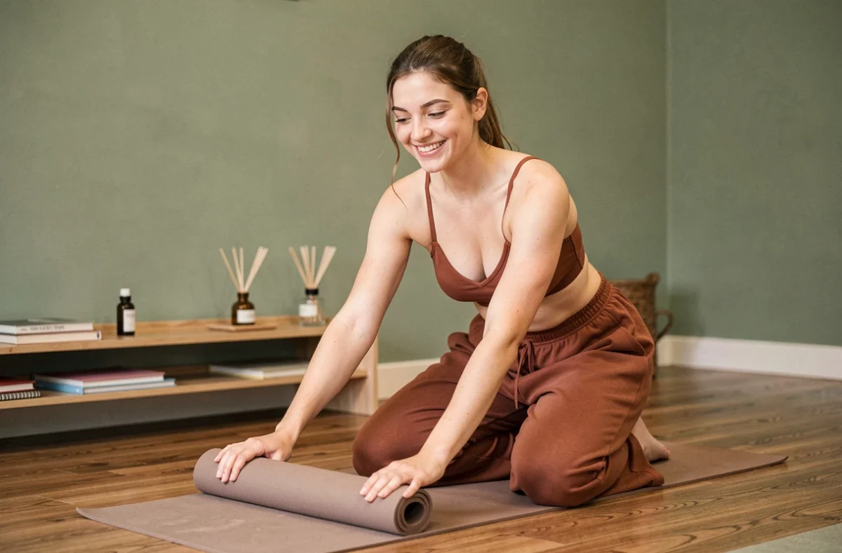 Femme préparant sa séance dans l'espace bien-être du studio Yog your Life